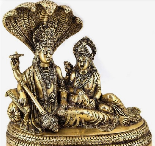 Golden Brass Laxmi Narayan Statue, for Worship, Interior Decor