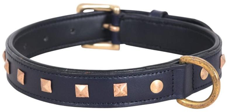 Studded Leather Collar For Dogs (Navy Blue)