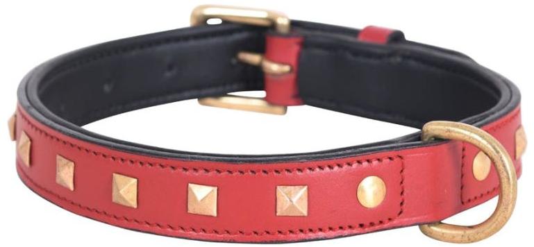 Studded Leather Collar for dogs (Red)