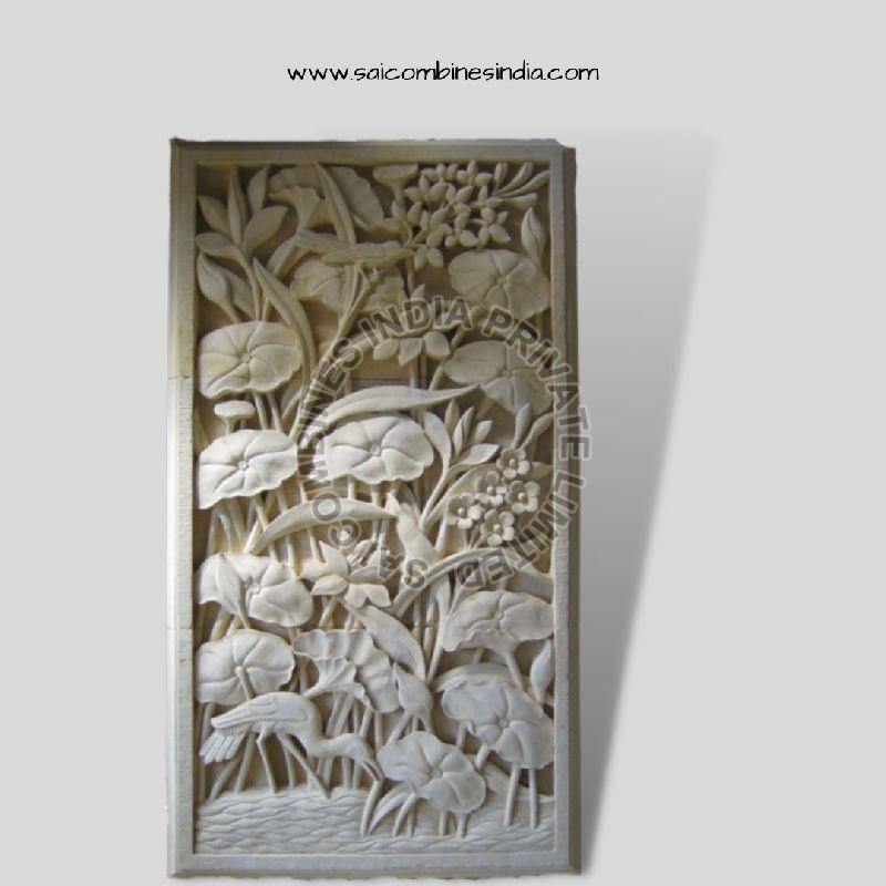 FLOWER  AND LEAVES CARVED MARBLE PANEL