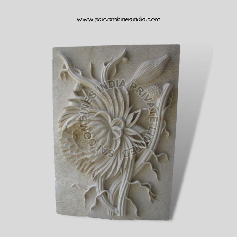 FLOWER CARVED MARBLE PANEL