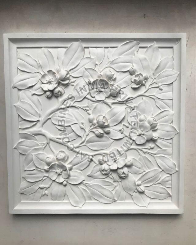 Flower Carved White Marble Wall Panel ( Mural )
