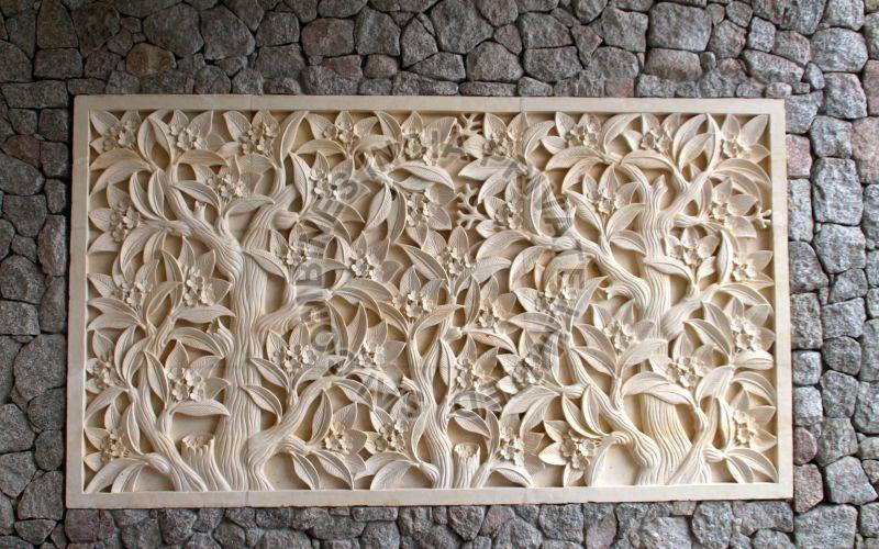 Sandstone Tree Leaves Carved Wall Mural