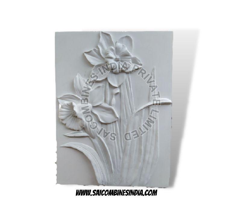 WHITE MARBLE FLOWER CARVING WALL PANEL
