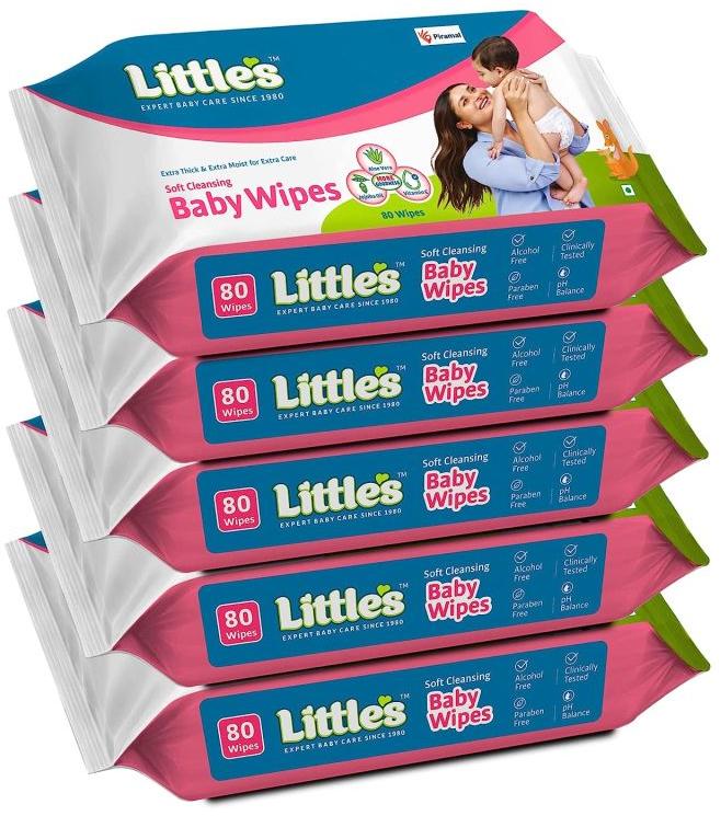 Little\'s Soft Cleansing Baby Wipes with Aloe Vera, Jojoba Oil and Vitamin E (80 wipes) pack of 5