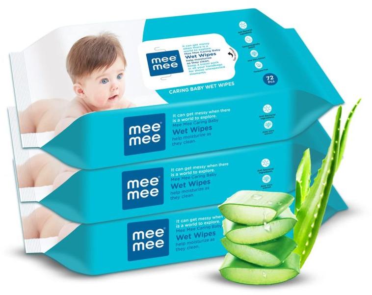 Mee Mee Baby Gentle Wet Wipes with Aloe Vera extracts, 72 counts, Pack of 3