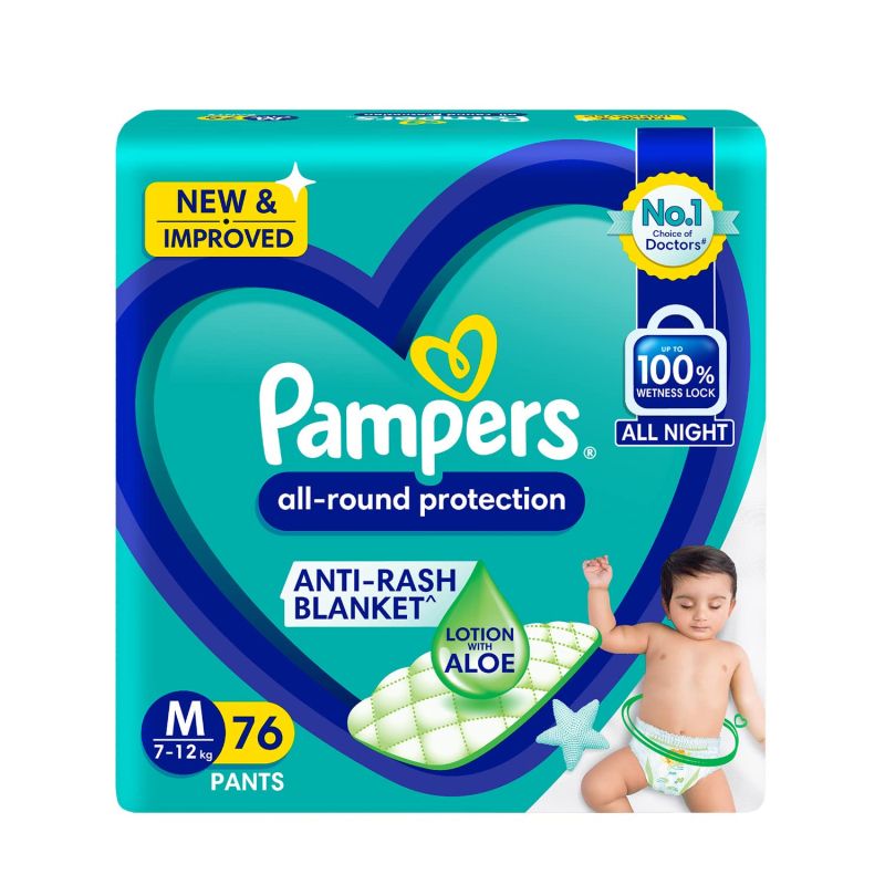 Pampers All round Protection Pants, Medium size baby diapers (7-12kg) 76 Count,
