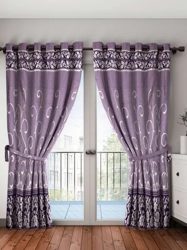 Purple Base Printed Cotton Curtain