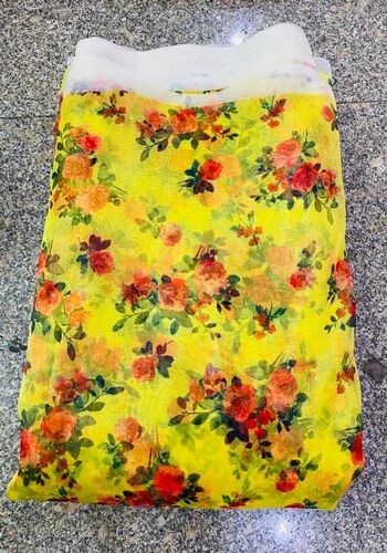 Organza Digital Printed Fabric, for Tops/Blouses/Kurtis, Apparel/Clothing, Ethnic Wear/Dresses, Width : 44 Inches/112 cm