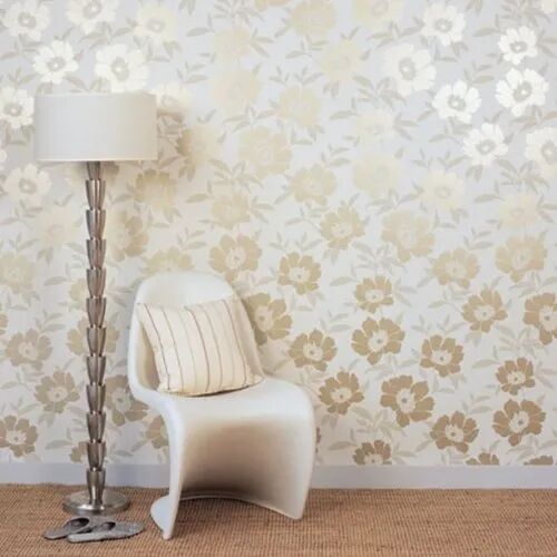 PVC Designer Printed Wallpaper, Color : White Golden