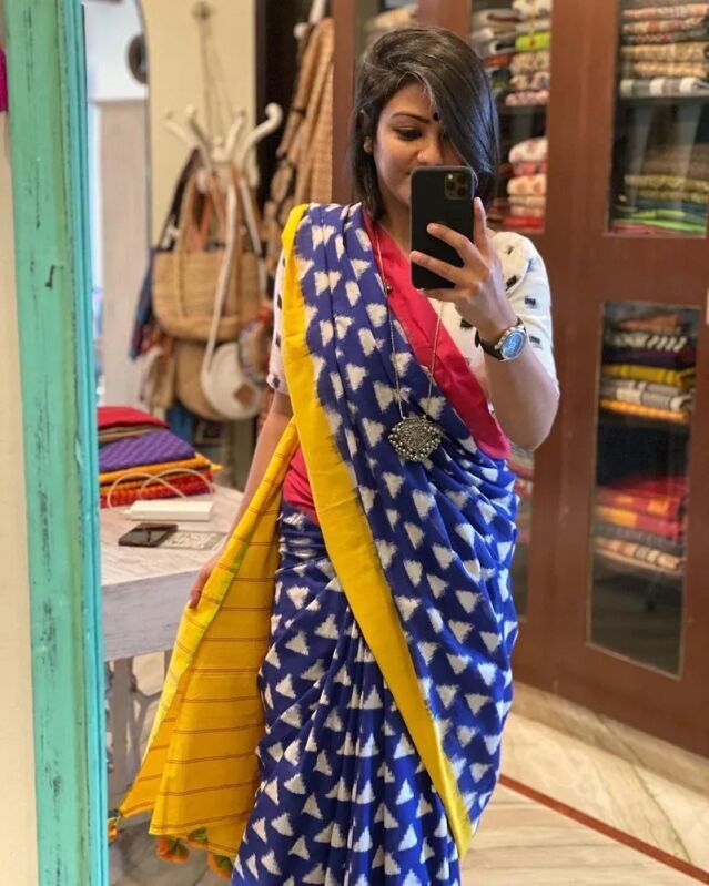 Cotton hand block printed saree