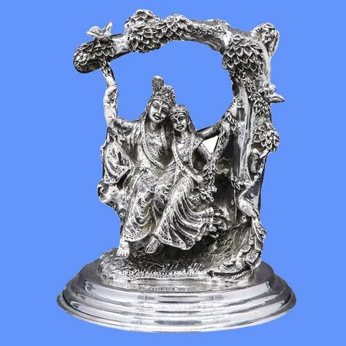 Round Silver Radha Krishna Statue