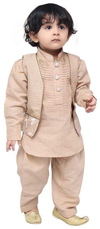 MM33 Beige Boys Kurta & Nehru Jacket Set