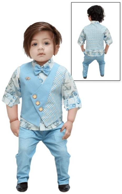 MM722 Sky Blue Boys Pant Shirt Jacket Bow Tie Set