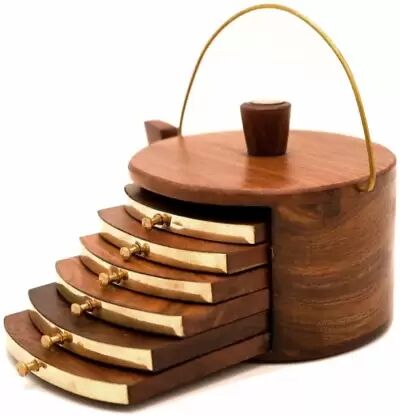 wooden kettle shape coaster set