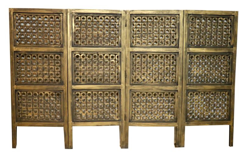 Carved wooden screen 4 panel foldable partition