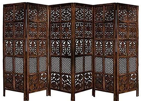 Carved wooden screen 6 panel foldable partition