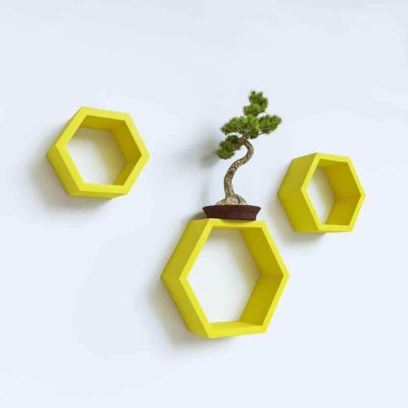 Multicolor Hexagon Wooden Wall Shelves, For Home, Hotel, Size : Multisize