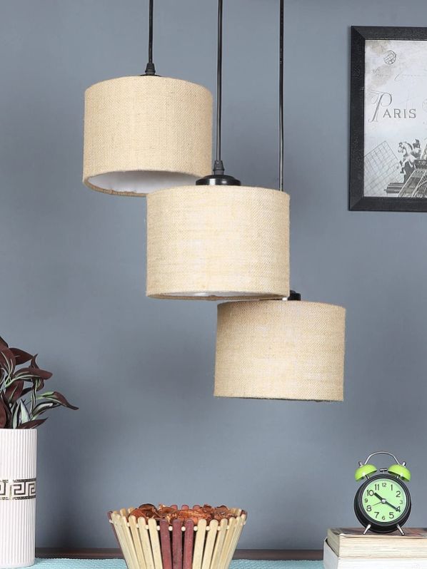 Jute Round Drum Cluster Hanging Lamp