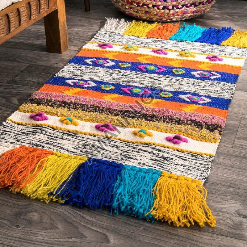 Multi Color Rectangular Cotton Printed Handloom Rugs, For Home, Office, Hotel, Technique : Handmade