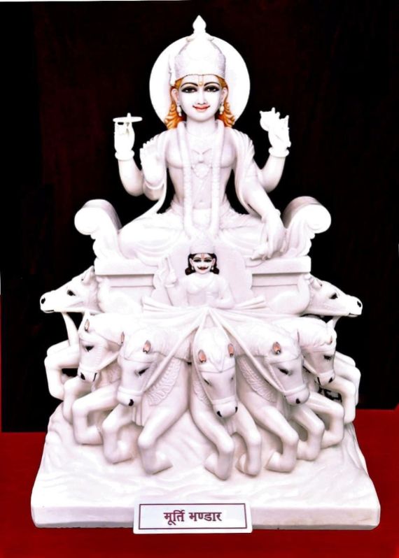 Marble Surya Dev Statue, Design Type : Religious Idols