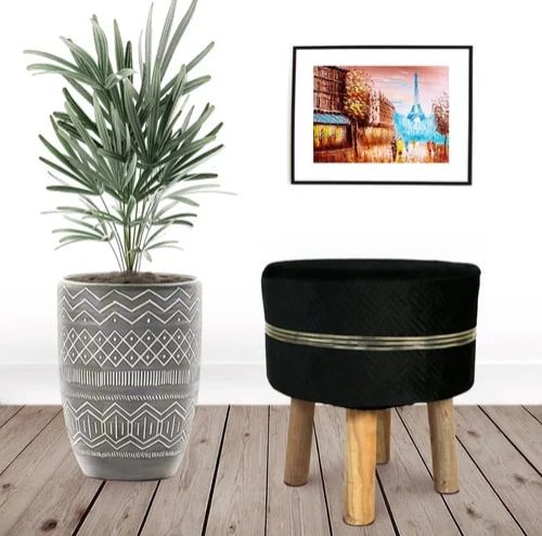 Julpic Black Gold Wooden Ottoman