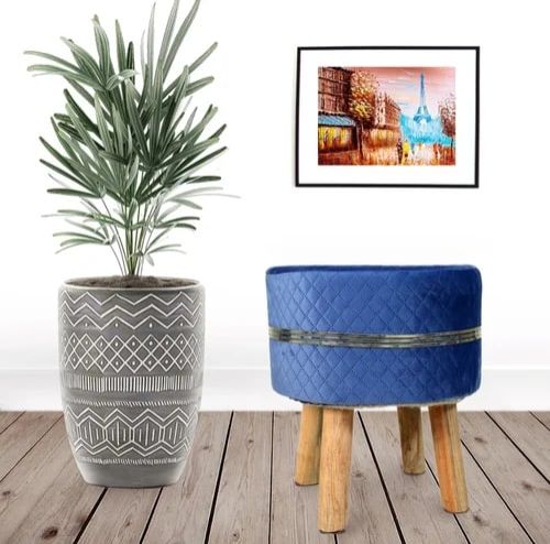 Julpic Blue Gold Wooden Ottoman