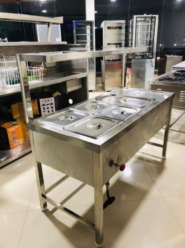 Rectangular Polished Stainless Steel Bain Marie Counter, For Hotel, Restaurants, Color : Silver