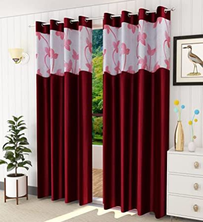 Plain Maroon Net Patch Curtains, Width : 4 Feet