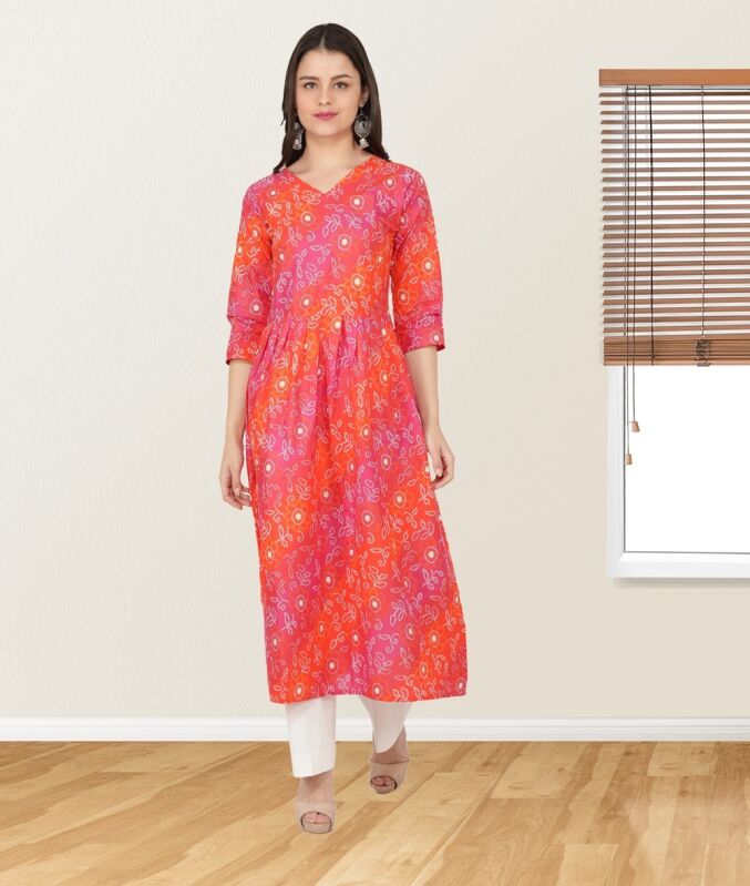 Cotton Bandhani Printed Anarkali Women Kurta