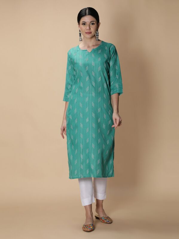 Cotton Slub Printed Straight Women Kurta