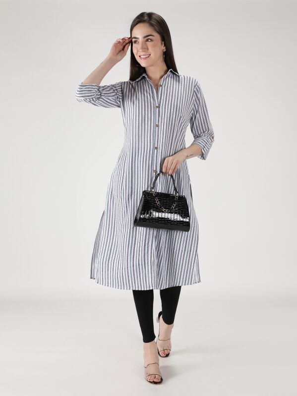 Cotton Striped Printed Straight Women Kurta