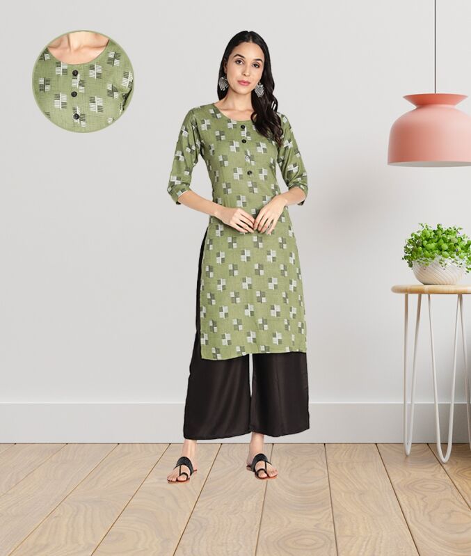 Regular Sleeves Women Rayon Printed Straight Kurti, Occasion : Casual