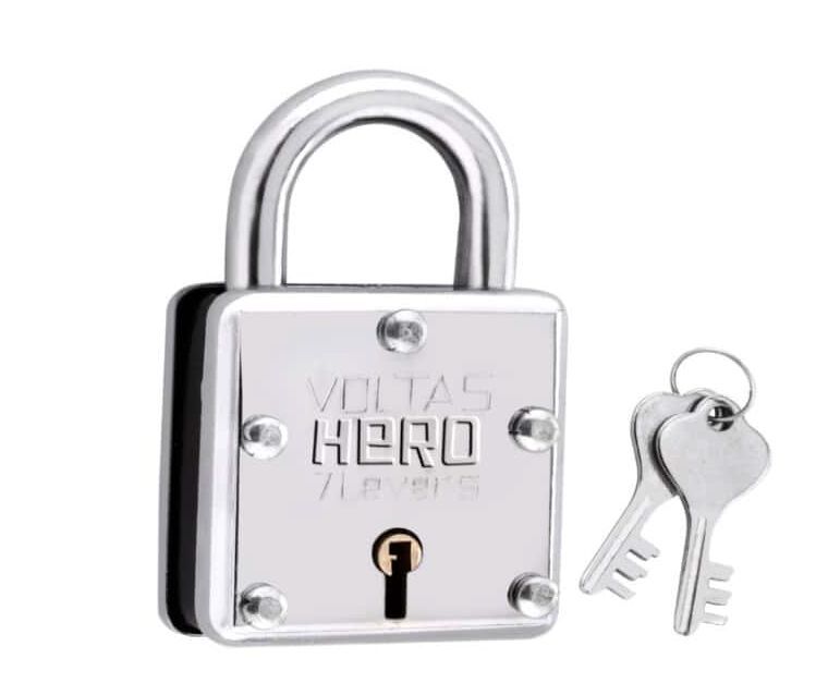 Square Iron Voltas Hero Pad Lock, for Door, Color : Silver