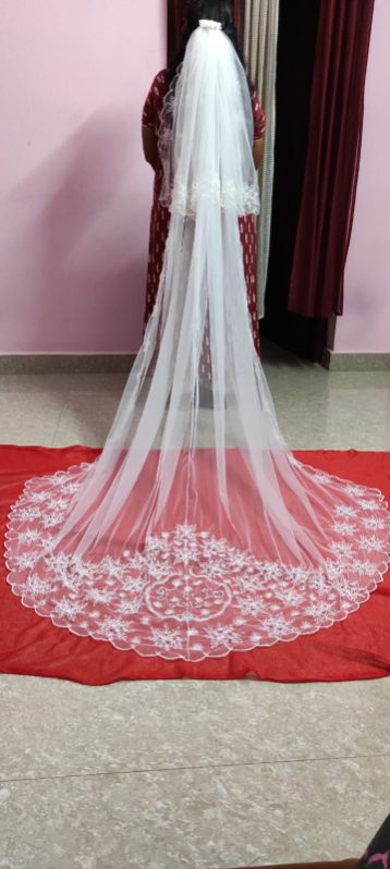 White net christian wedding veil, Technics : Embroidery Work, Hand Made, Machine Made