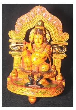 Polished Wooden Krishna Sculpture
