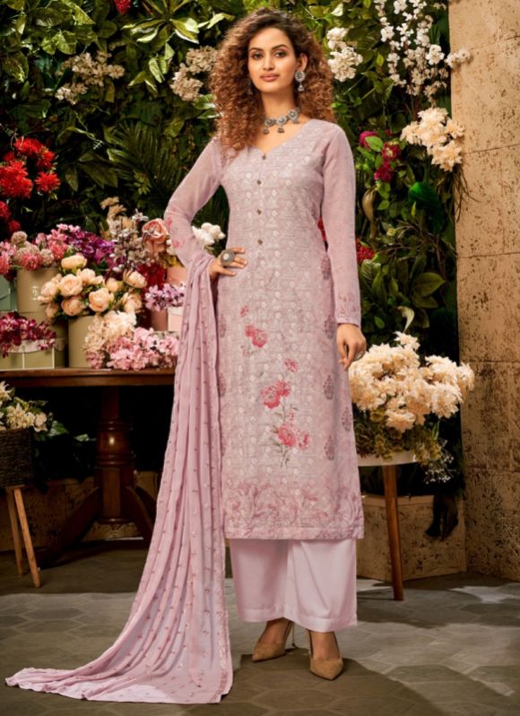 Pink Full Sleeve Stitched Georgette Salwar Kameez, Feature : Elegant Design, Breathable