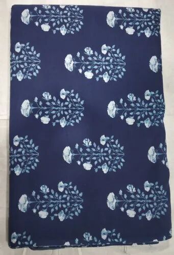 Blue Floral Printed Cotton Kurti Fabric