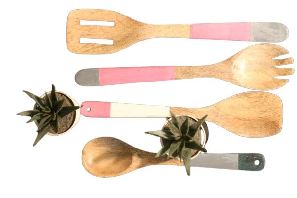 Color Pop Wooden Spoon Set, Color : Brown