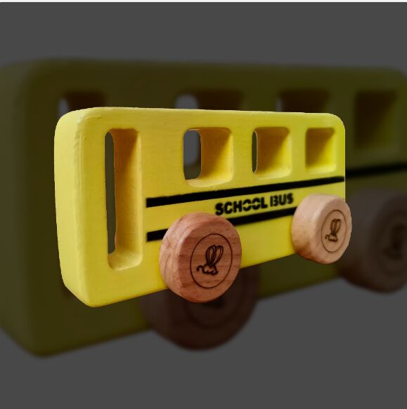 Wooden School Bus Toy, Color : Yellow