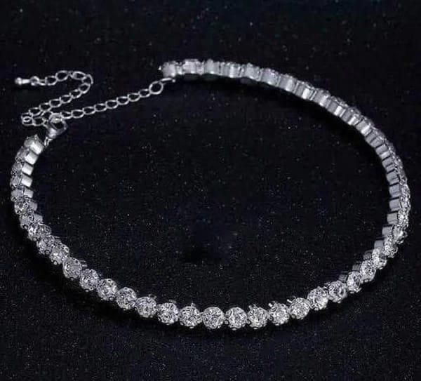 American Diamond Silver Hasli necklace, Feature : Fine Finishing, Good Quality, Shiny Look
