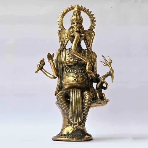 Golden Polished Brass Dhokra Ganesha Statue, for Office, Home, Pattern : Carved