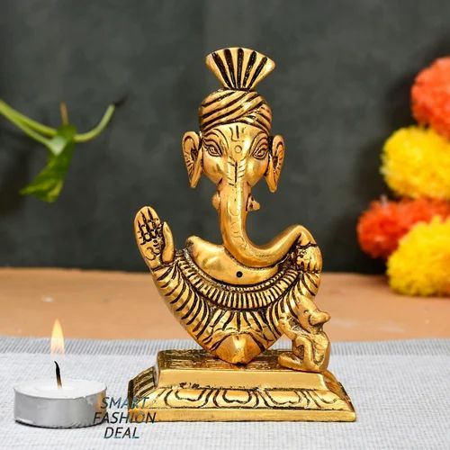 Brass Ganesh Statue, for Interior Decor, Color : Golden