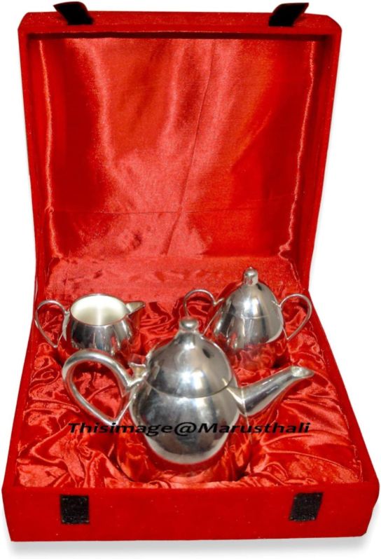 Marusthali Polished Plain Brass Tea Pot Set, Size : Sugar Bowl Height-