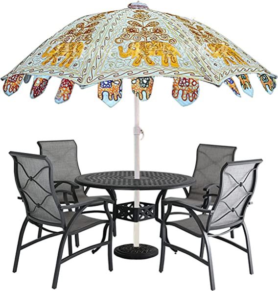 Marusthali Cotton Printed Floral Garden Umbrella, Handle Material : Iron