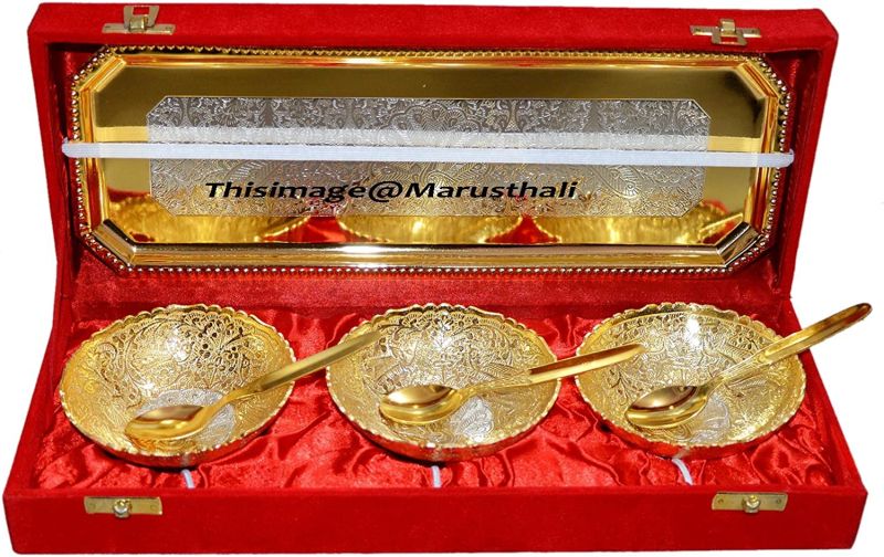 Marusthali Engraved MBRS00029 Brass Bowl Set, Color : Golden