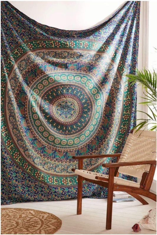 Marusthali Cotton Printed Psychedelic Bohemian Tapestry, Technics : Machine Made