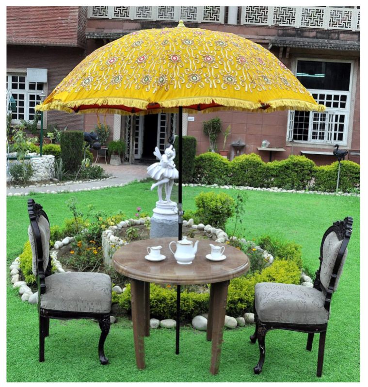Marusthali Printed Cotton Rangoli Garden Umbrella, Color : Creamy