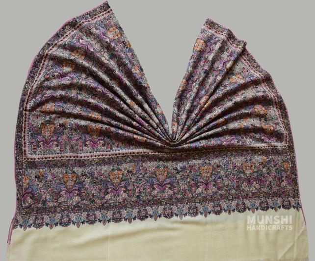 White Base Kani Jamawar Pashmina Shawl - Kashmir Origin