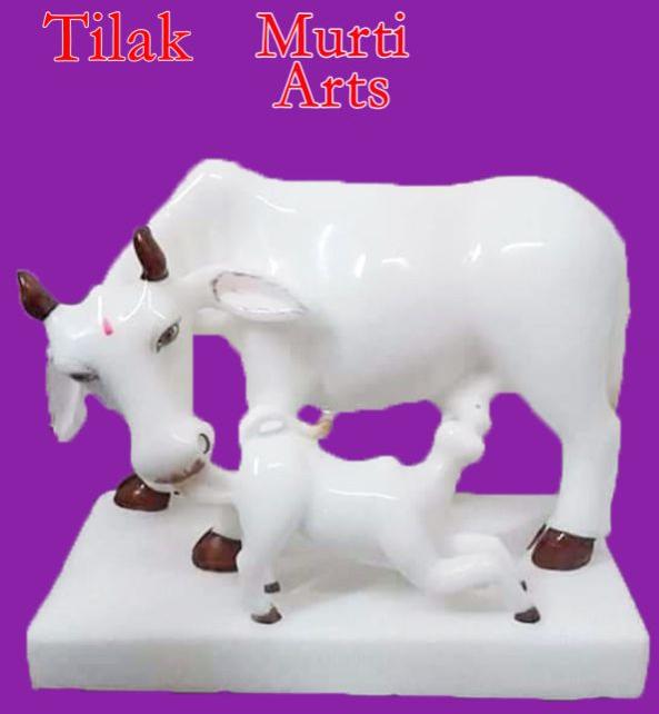 Polished White Stone Marble Cow Statue, For Temple, Shop, Office, Home, Garden, Style : Natural